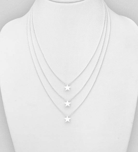 925 Sterling Silver Layered Stars Necklace