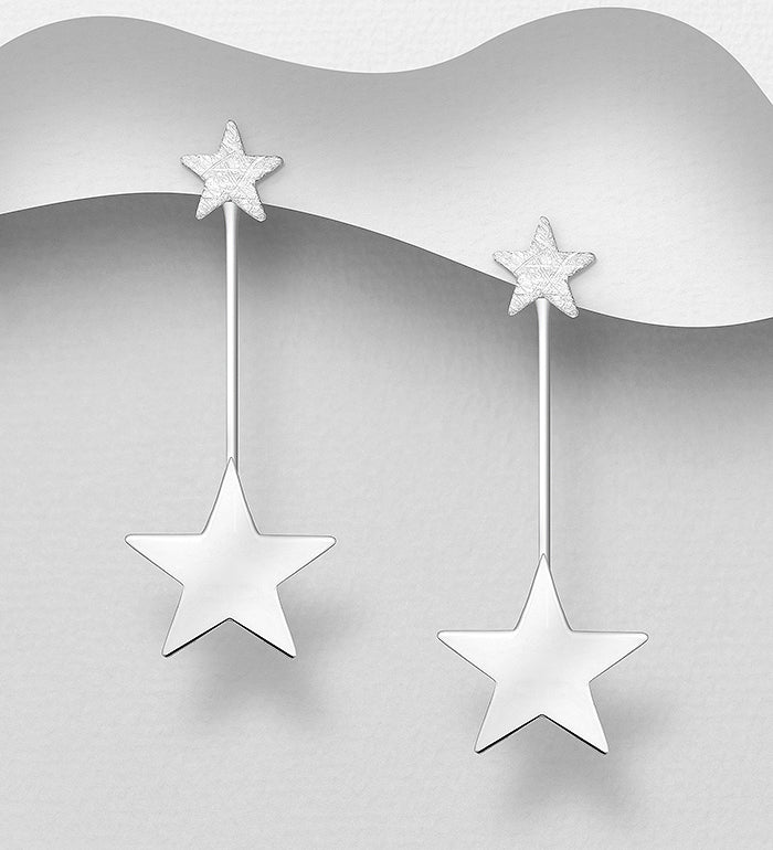 925 Sterling Silver Matte Star Jacket Earrings