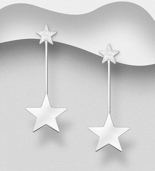 925 Sterling Silver Matte Star Jacket Earrings