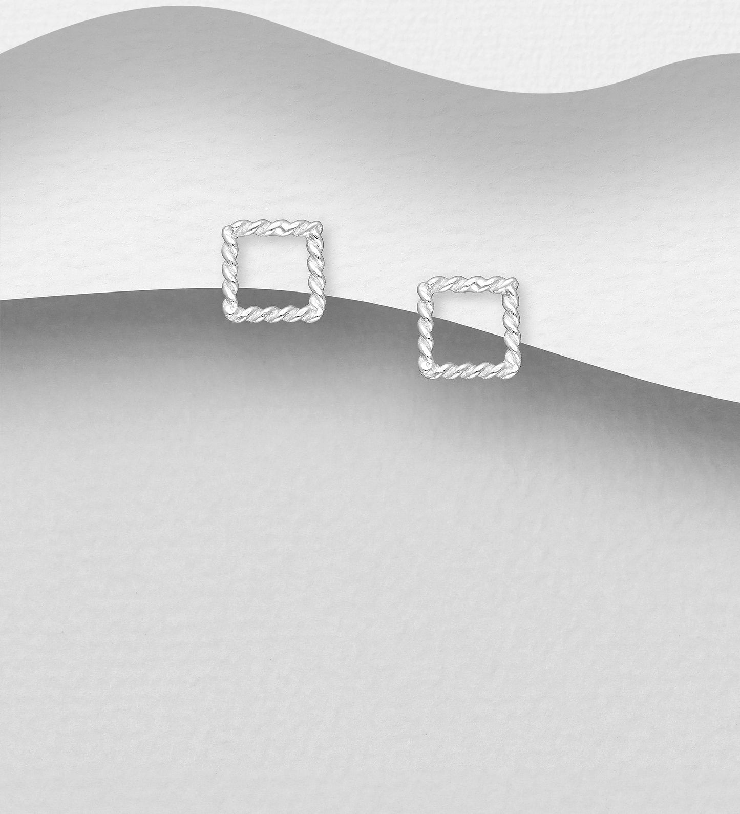 925 Sterling Silver Twisted Square Push-Back Earrings