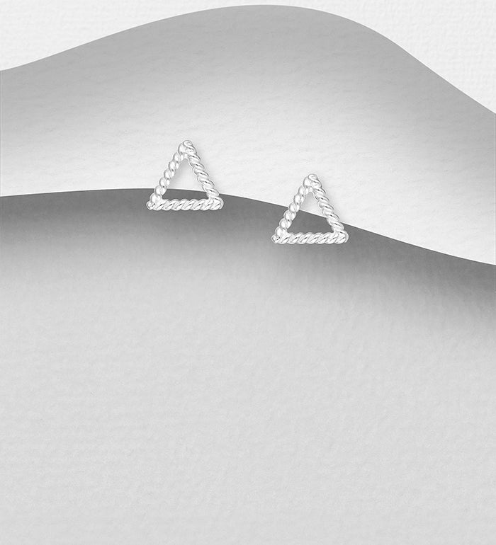 925 Sterling Silver Twisted Triangle Push-Back Earrings