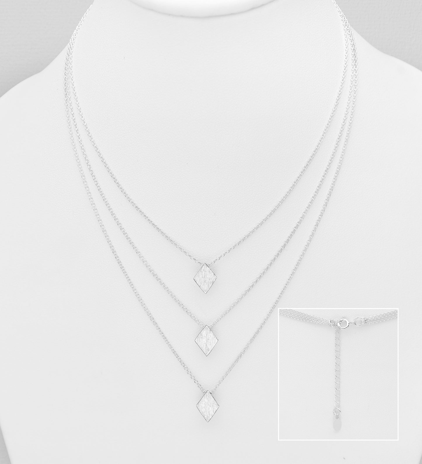 925 Sterling Silver Matte Rhombus Layered Necklace