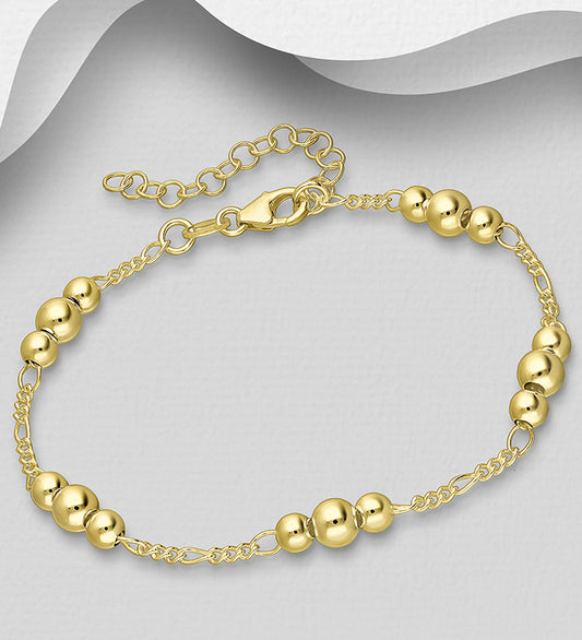 925 Sterling Silver Ball Bracelet 18K Yellow Gold