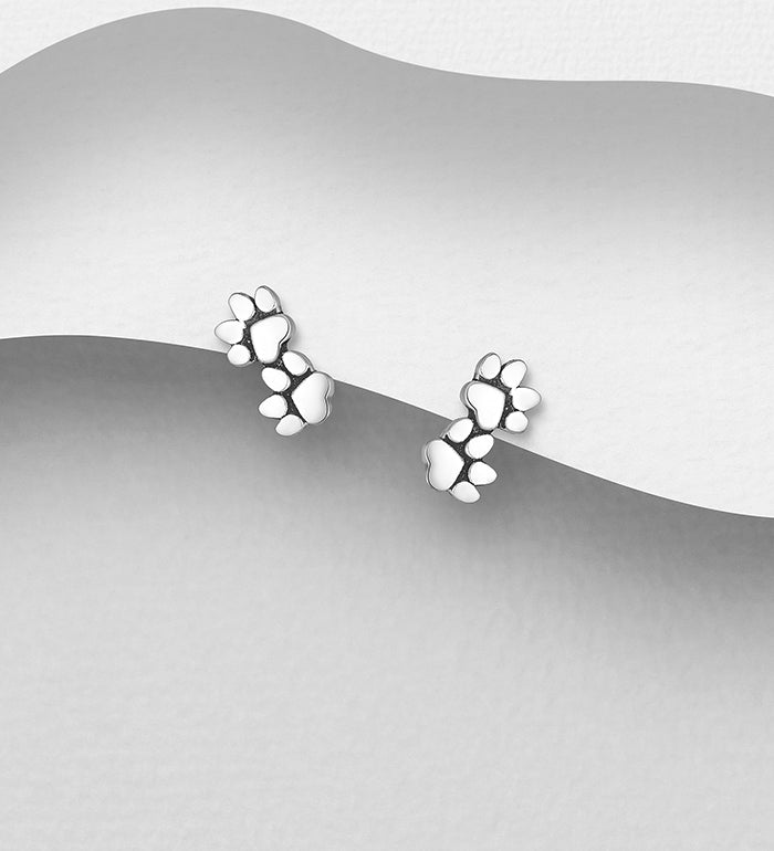 925 Sterling Silver Oxidized Paw Push-Back Earrings