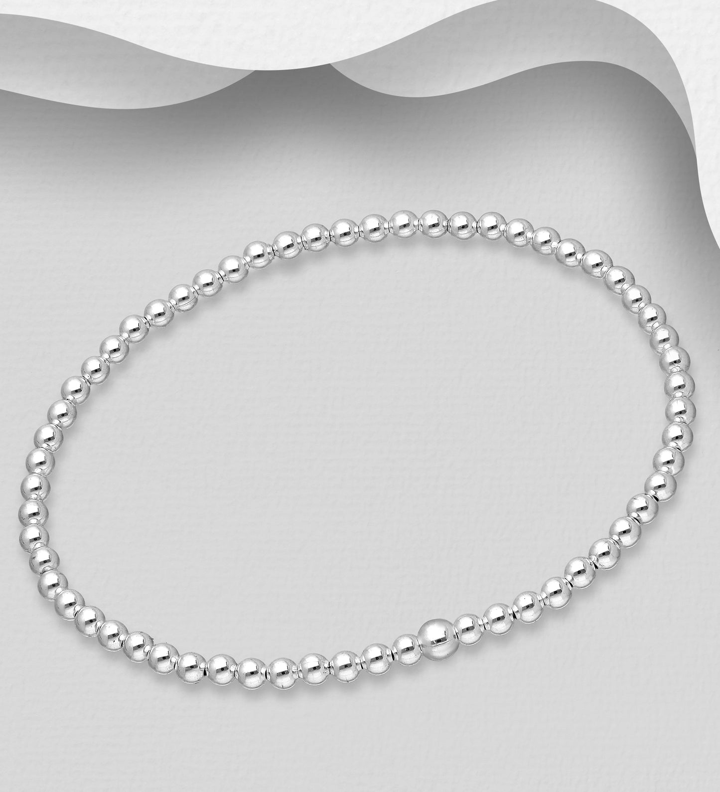 925 Sterling Silver-Ball Beaded Elastic Bracelet