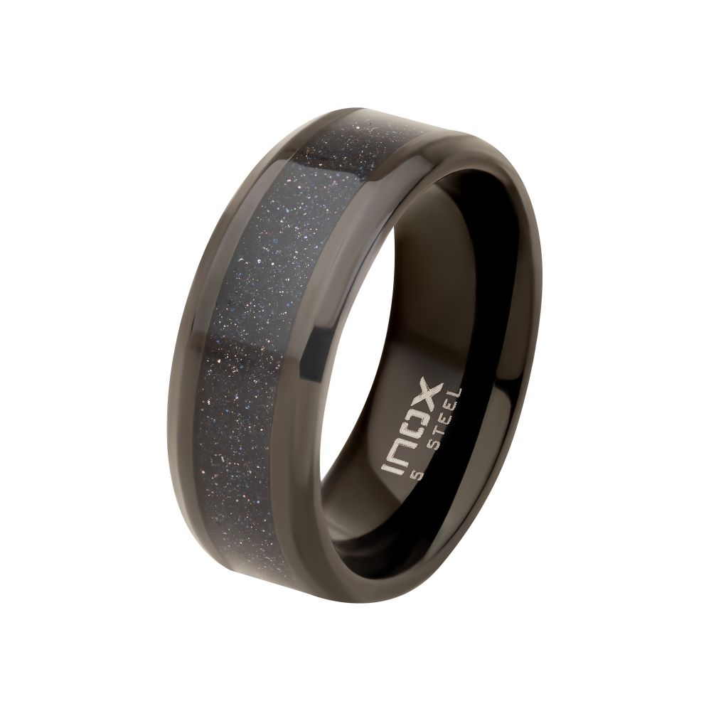 Black IP Genuine Blue Sandstone Inlay Ring