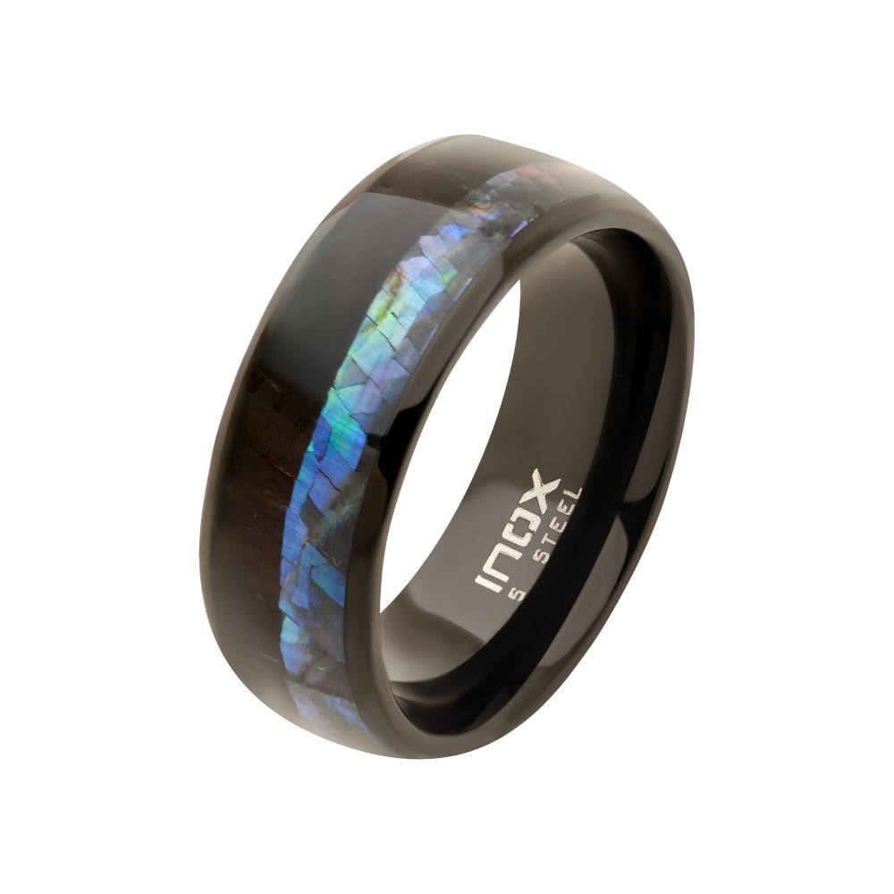 Black IP Abalone Shell & Ebony Wood Inlay Ring