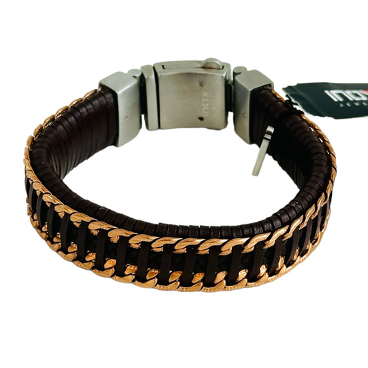 Steel-Leather Brown-Rose Gold Bracelets