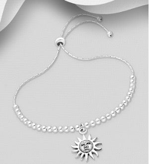 925 Sterling Silver Ball-Sun Adjustable Bracelet