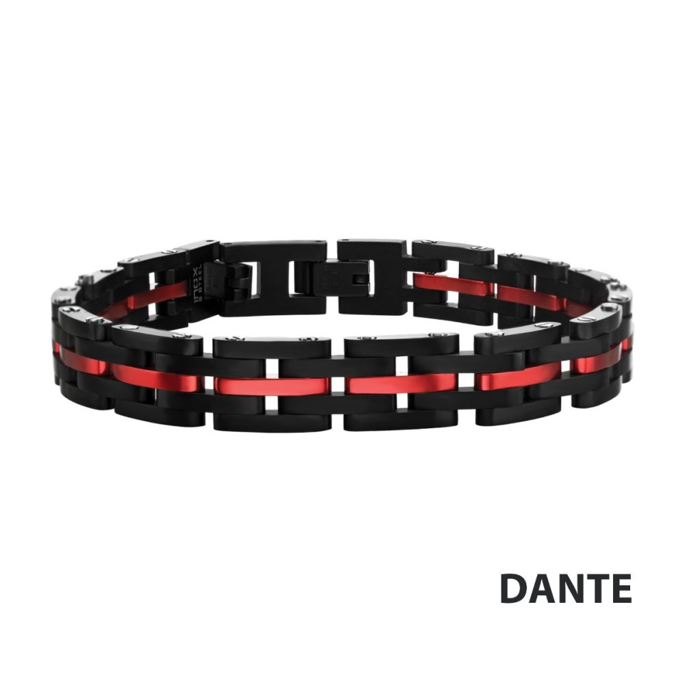 Dante - Black & Red Steel & Link Sizeable Bracelet