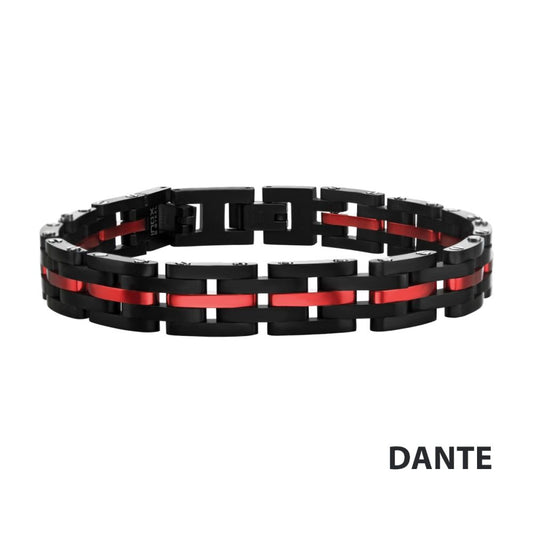 Dante - Black & Red Steel & Link Sizeable Bracelet