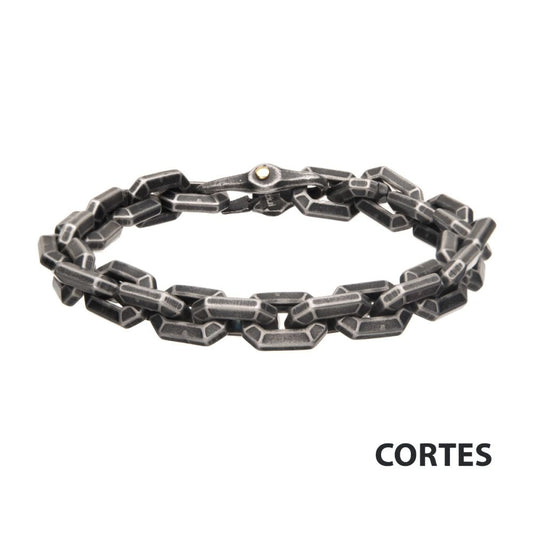 Antiqued Gun Metal Steel Squared Chain Link Bracelet