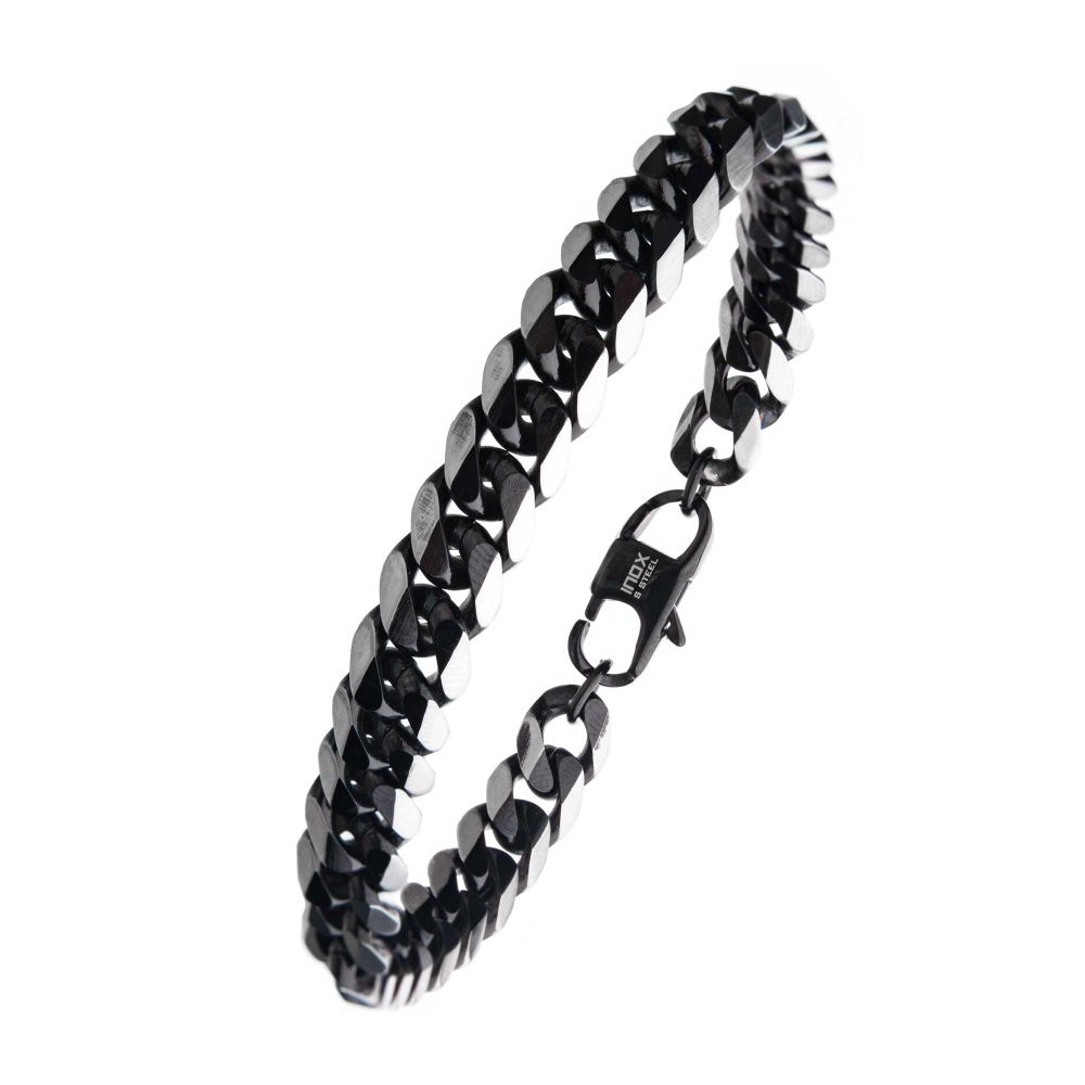 Stainless Steel Black IP 8mm Diamond Curb Chain Bracelet