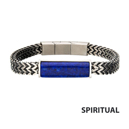 Stainless Steel Double Franco Chain with Lapis Stone Bracelet