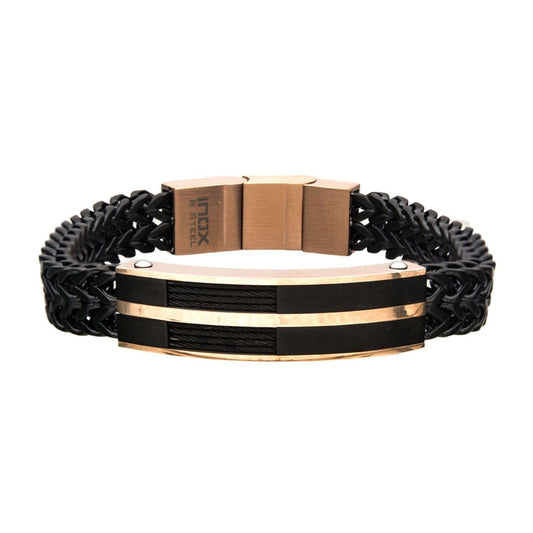 Stainless Steel, Black IP & Rose Gold IP Franco Chain Bracelet