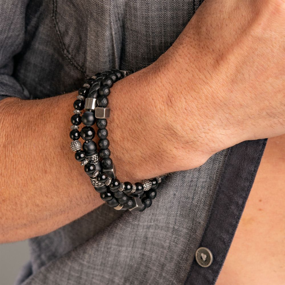 Black Agate Stones with Black Oxidized Beads Bracelet