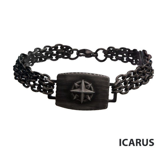 Gun Metal IP Compass Plate with Double Chain Link Bracelet