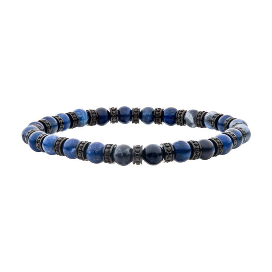 Black Steel Disks with Genuine Lapis Lazuli & Blue Sodalite Stone Beads