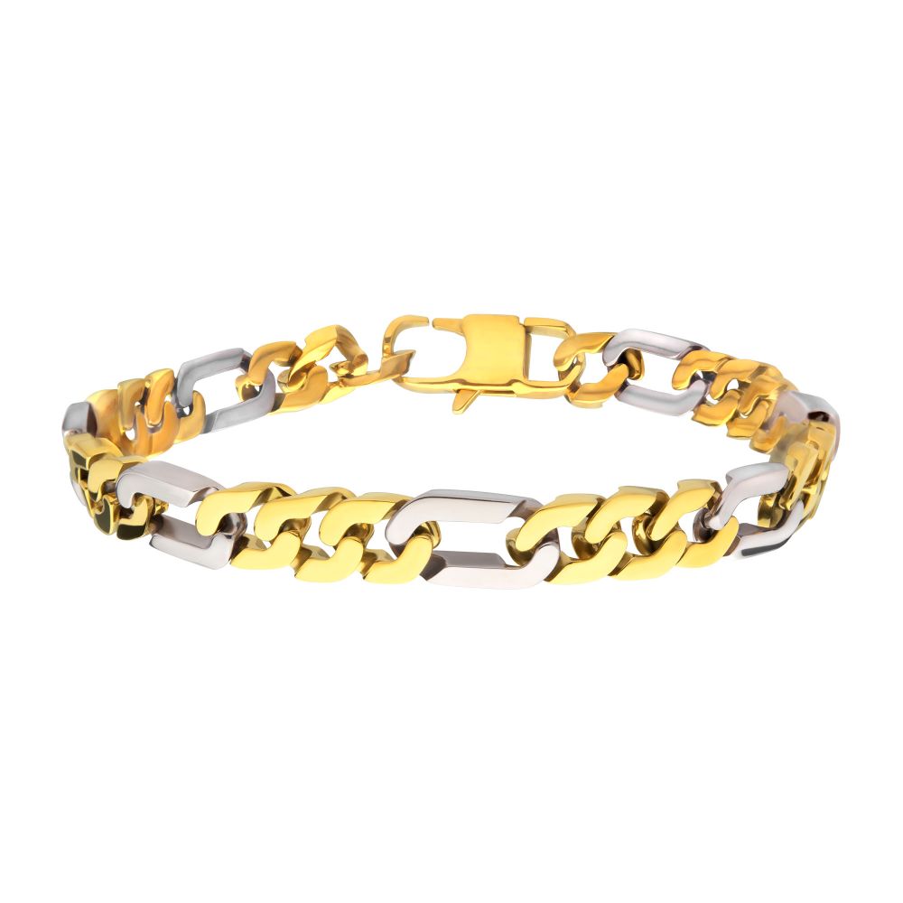 18Kt Gold IP Stainless Steel Beveled Figaro Chain