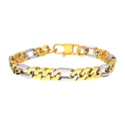 18Kt Gold IP Stainless Steel Beveled Figaro Chain