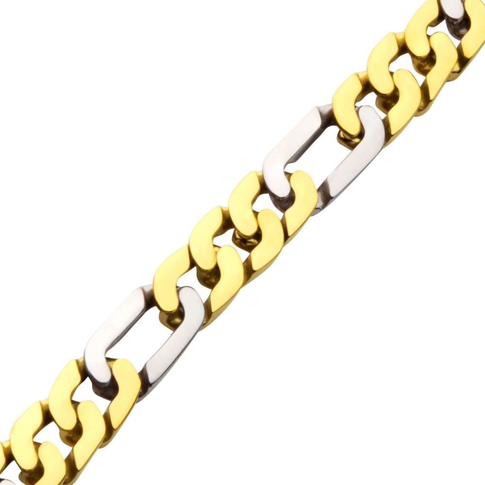 18Kt Gold IP Stainless Steel Beveled Figaro Chain