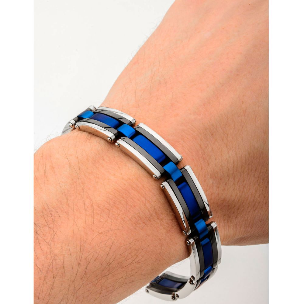 Black, Blue IP & Steel Links Bracelet