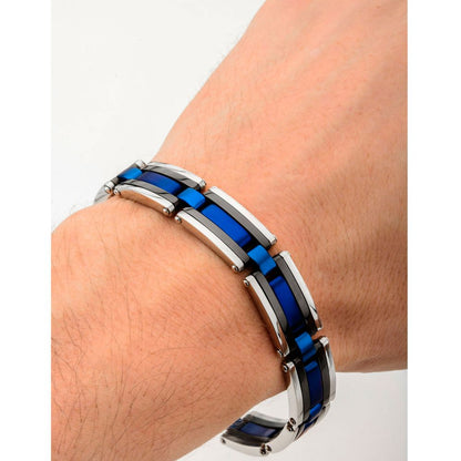 Black, Blue IP & Steel Links Bracelet