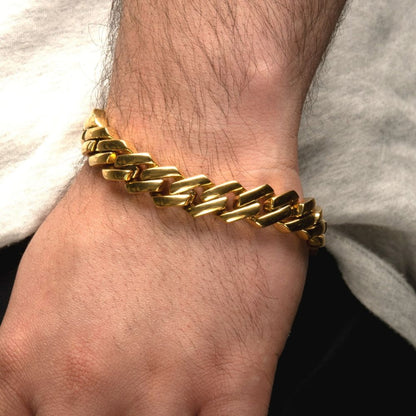 18Kt Gold IP Diamond Prong Cuban Link Bracelet