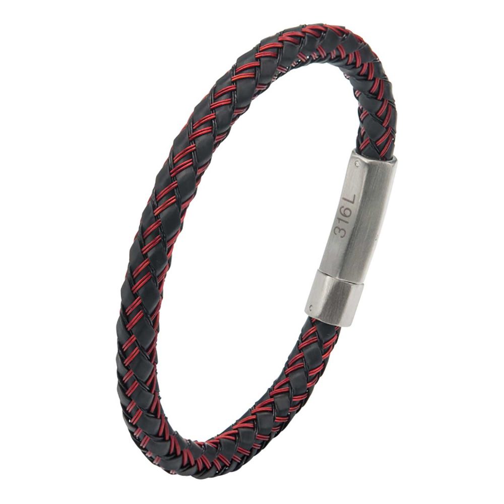 Black & Red Woven Rubber Bracelet