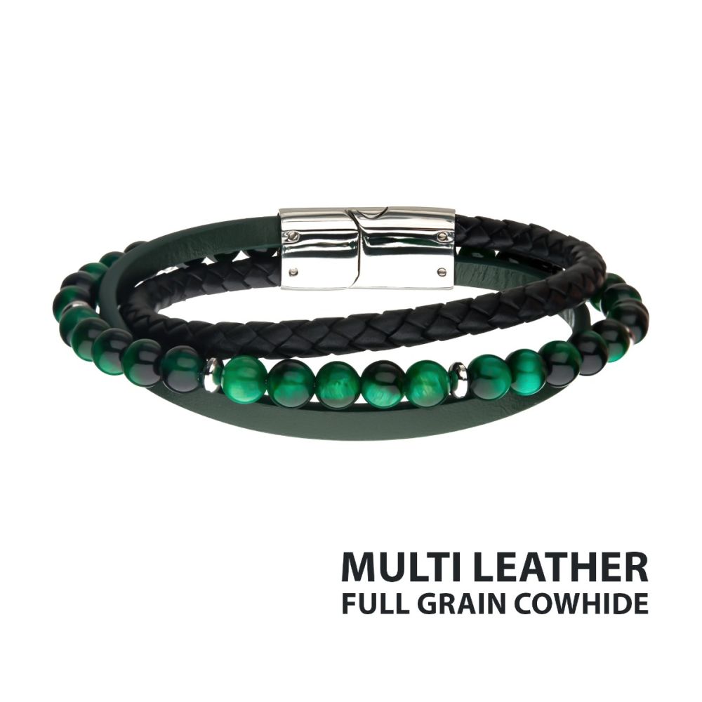 Green Full Grain Cowhide Leather Layered Bracelet