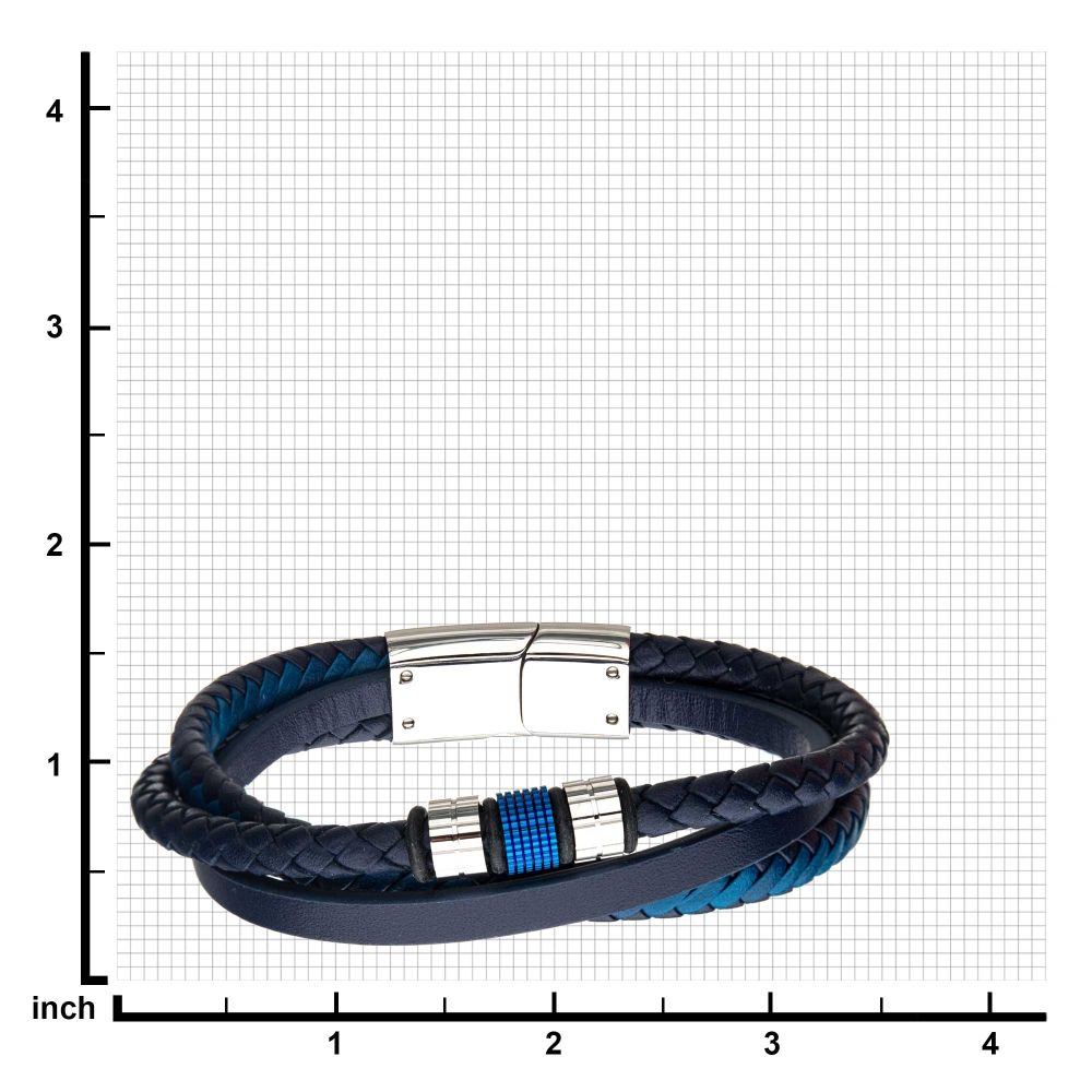 Blue IP Beads with Blue Full Grain Cowhide Leather Layered Bracelet