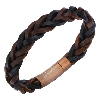 Brown & Black Braided Leather Bracelet