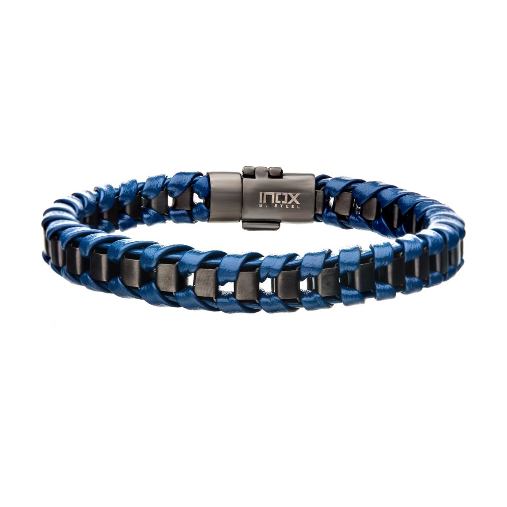 Navy Leather with Gun Metal IP Bracelet