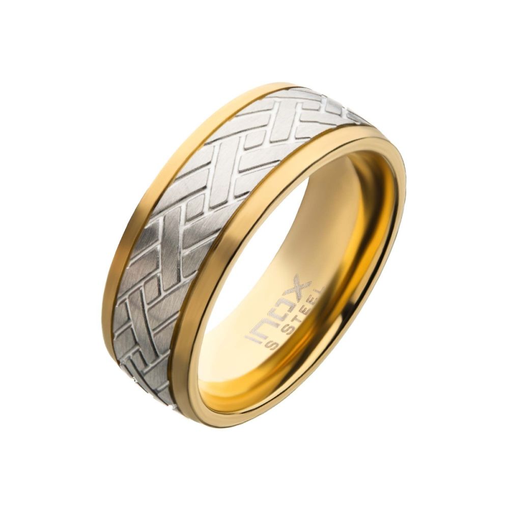 Gold IP Edge with Steel Weave Ring