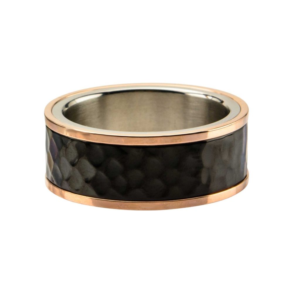 Steel Tri-Tone Hammered Finish Ring