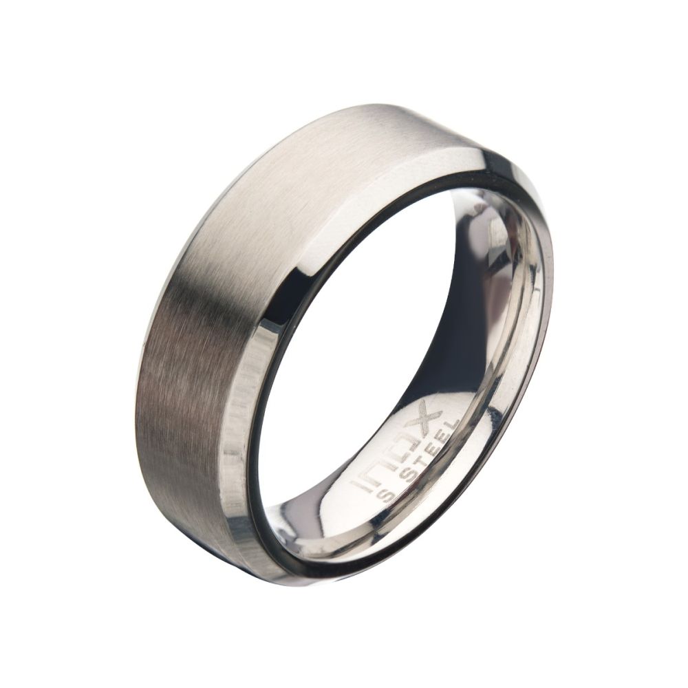 Matte Finish Stainless Steel Beveled Comfort Fit Ring