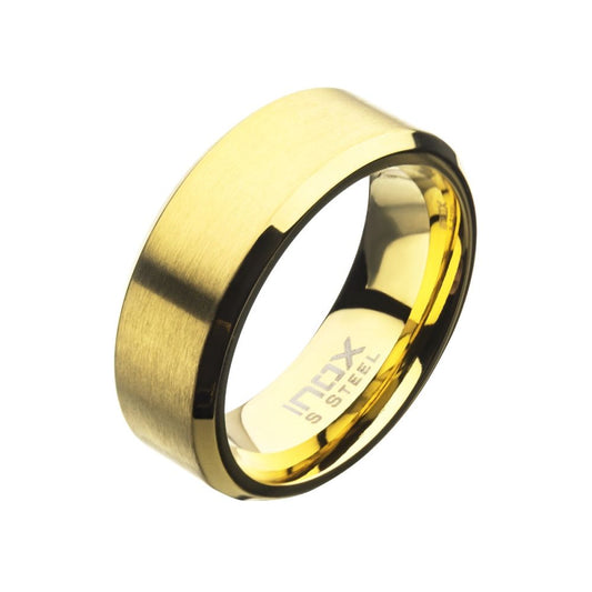 Matte Finish 18Kt Gold IP Steel Beveled Comfort Fit Ring