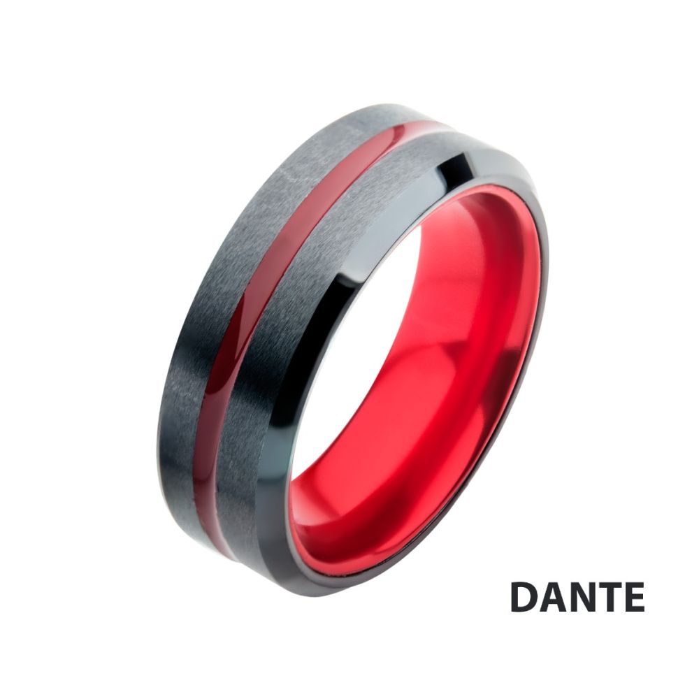 Red Aluminum Inlay Black IP Steel Beveled