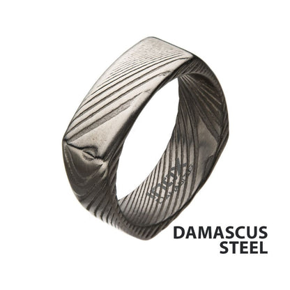 Damascus 8mm Matte Steel Square Ring