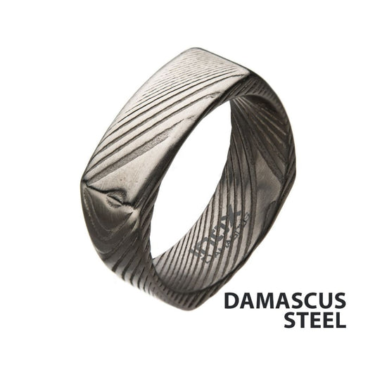 Damascus 8mm Matte Steel Square Ring