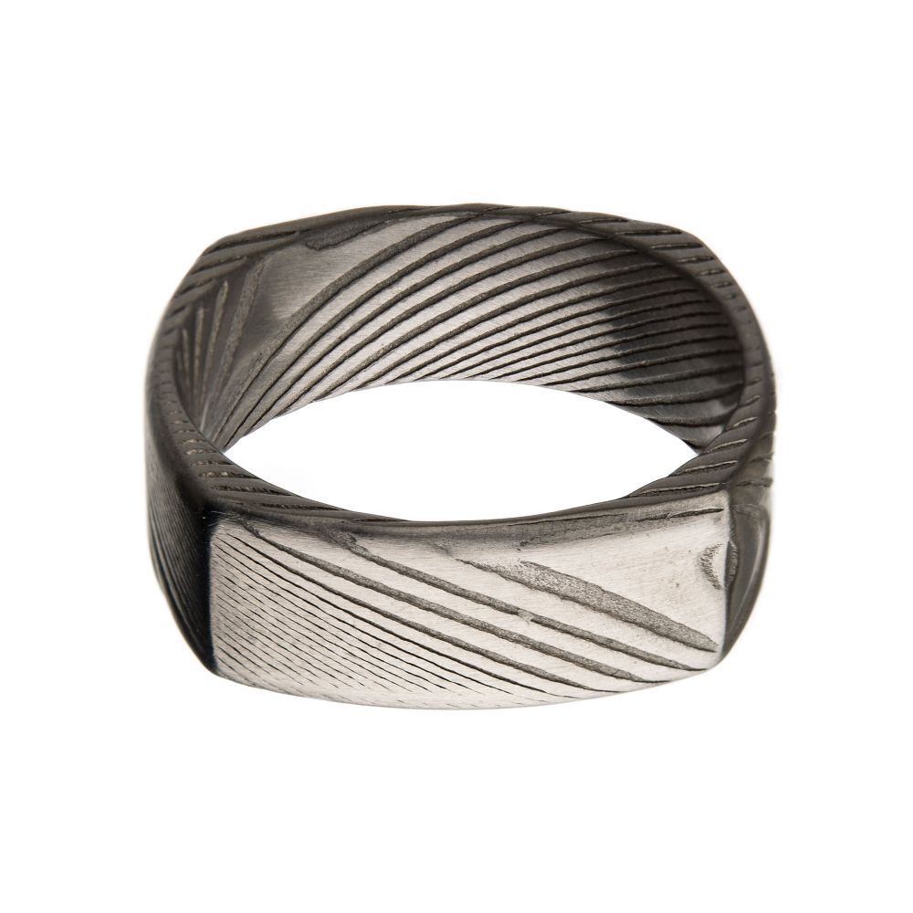 Damascus 8mm Matte Steel Square Ring