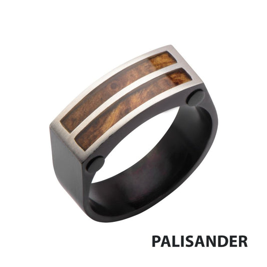 Polished Finish Black-Brazilian Palisander Rose Wood Accent Ring