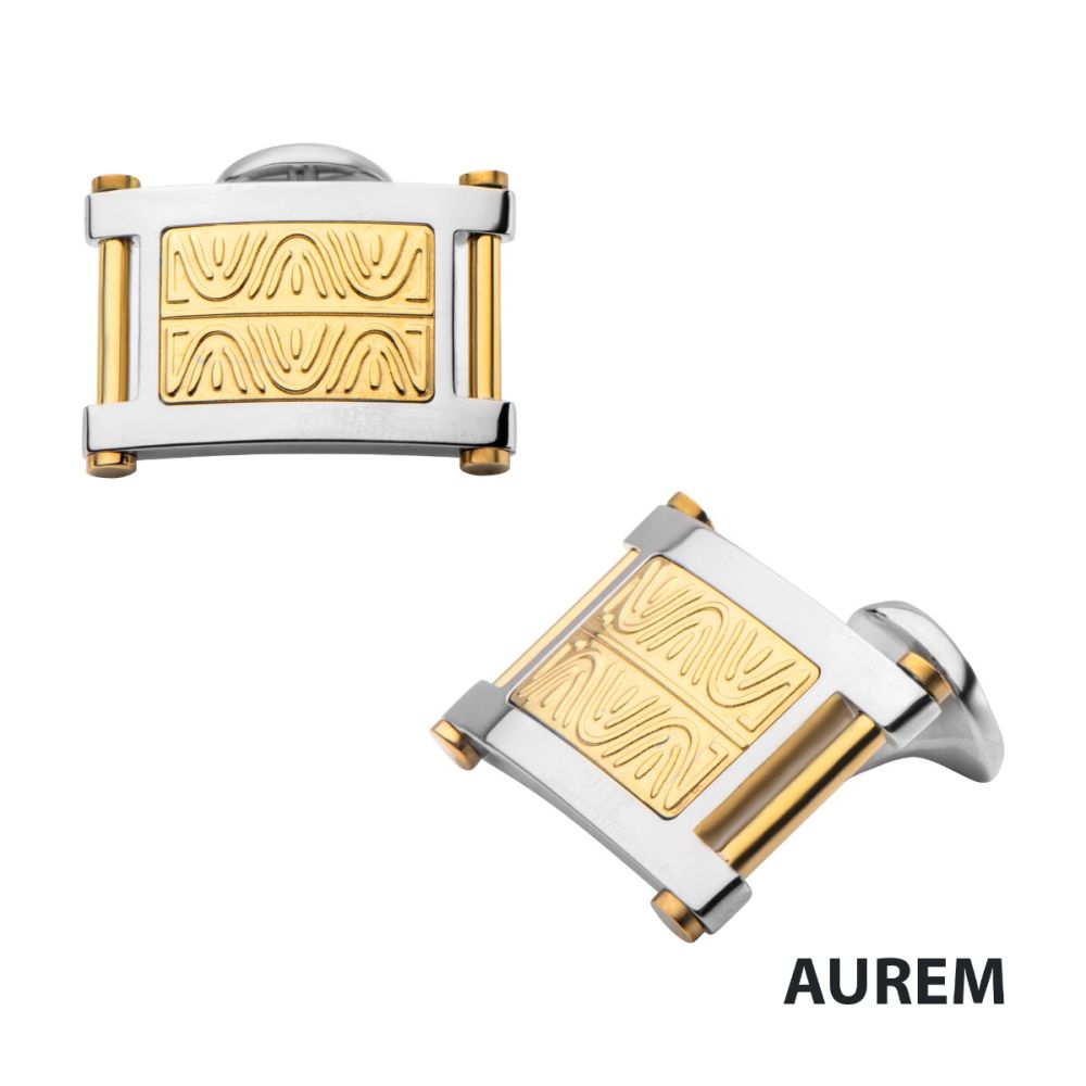 Gold IP Steel Intricate Carved Pattern Cufflinks