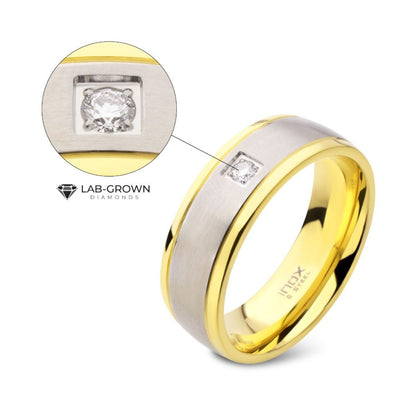 18Kt Gold IP Steel Two Tone Solitaire Accented Clear Lab-Grown Diamond