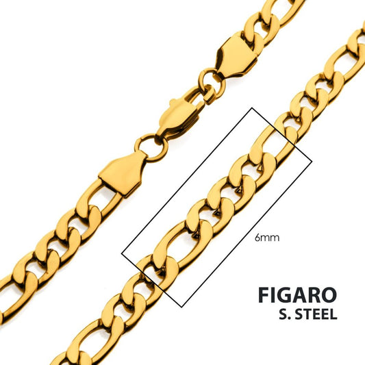 6mm 18Kt Gold IP Figaro Chain Necklace