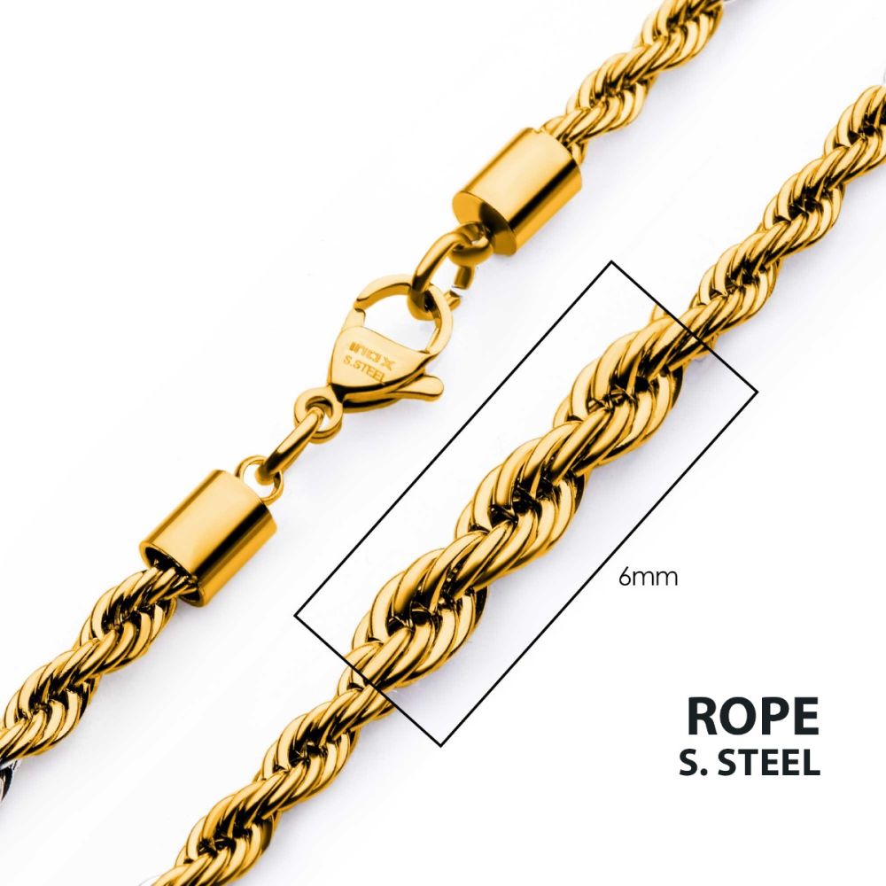 6mm 18Kt Gold IP Rope Chain Necklace