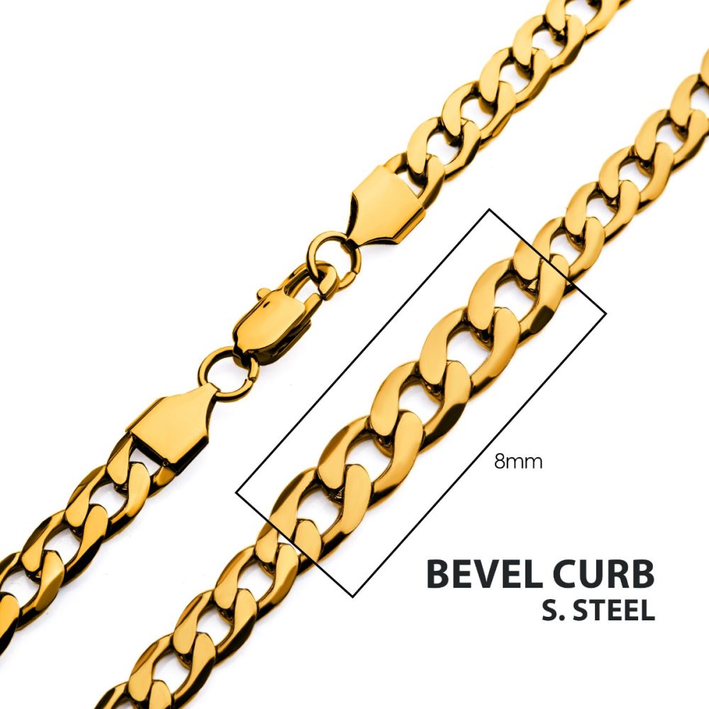 8mm 18Kt Gold IP Bevel Curb Chain Necklace