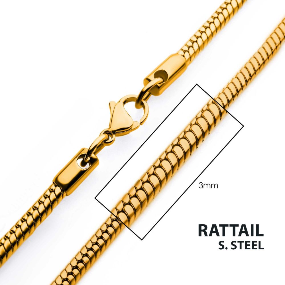 3mm 18Kt Gold IP Rattail Chain Necklace