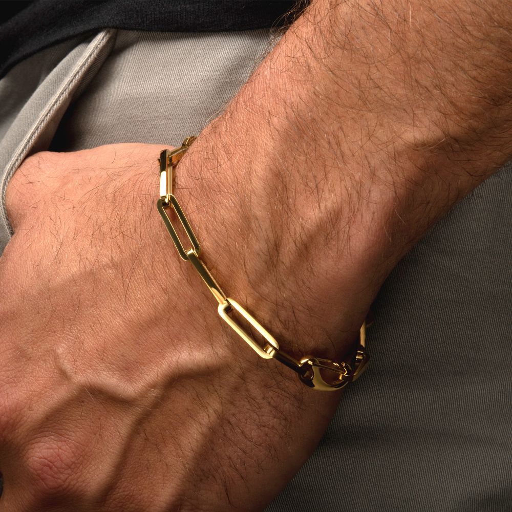 Gold IP Steel Paperclip Link Chain Bracelet