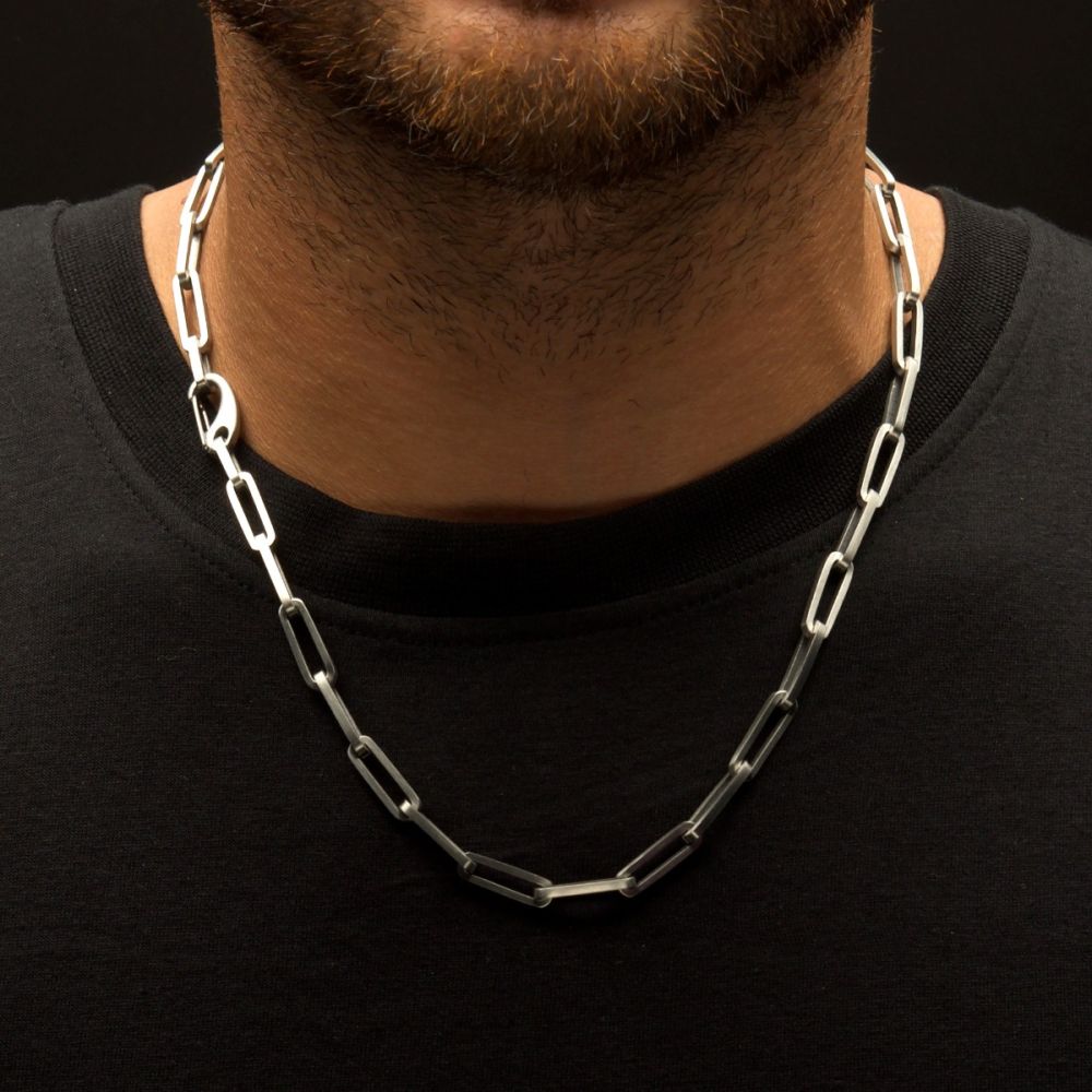 Matte Finish Steel Paperclip Link Chain Necklace